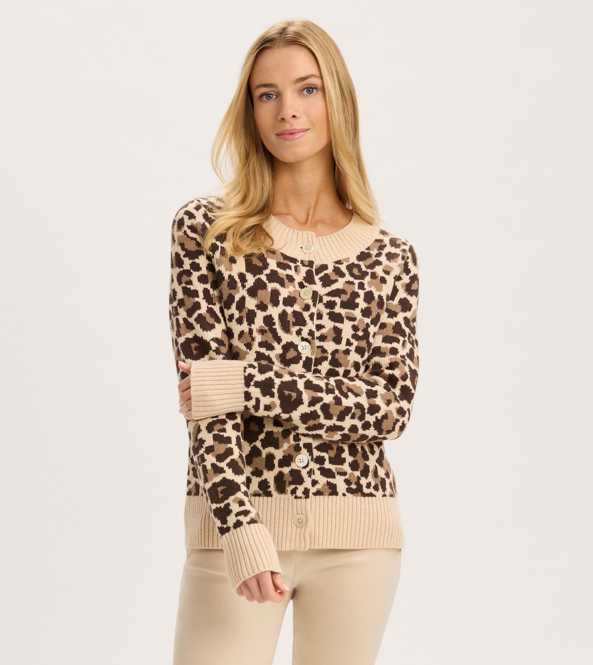 Leopard Drop Shoulder Chunky Cardigan Sweater main image 1