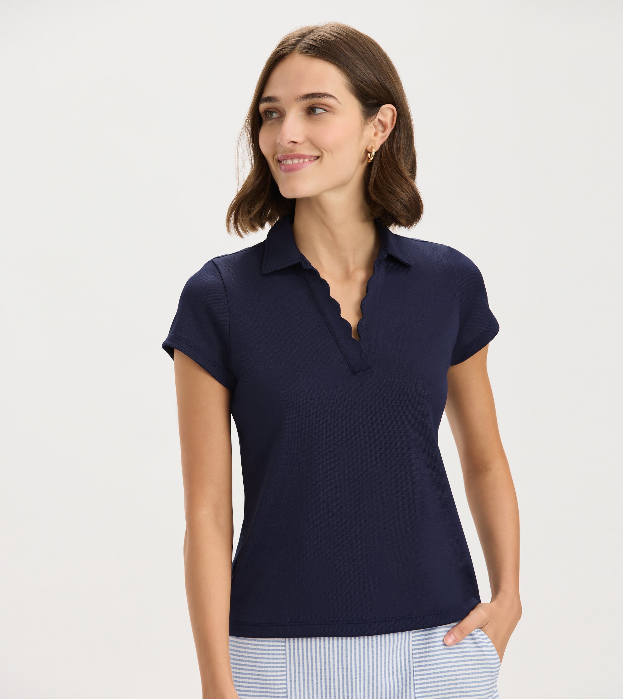 Scalloped Polo Dress / navy Msize Women's Deck Collection
