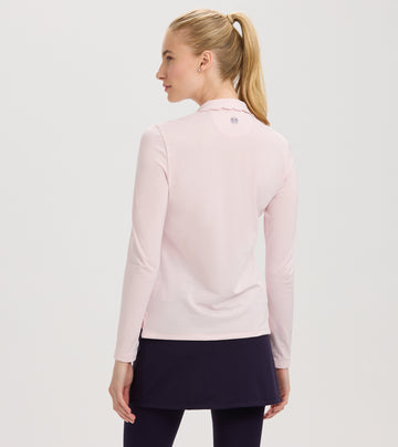 Scallop Collar Long Sleeve Polo - Navy